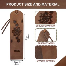 MAYJOYDIY 4pcs Bee Leather Bookmark 2×7inch Honeycomb Bookmark Gift Vintage Honey Bee Animal Bookmarks BEE Text Leather Page Markers for Book Lovers Men Women