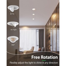 zouzai 5CCT LED Gimbal Led Recessed Light with Junction Box, 360°+90° Adjustable Directional Eyeball Lighting, Dimmable, 2700K/3000K/3500K/4000K/5000K,ETL&Energy Star (White 6 Pack, 3 inch)