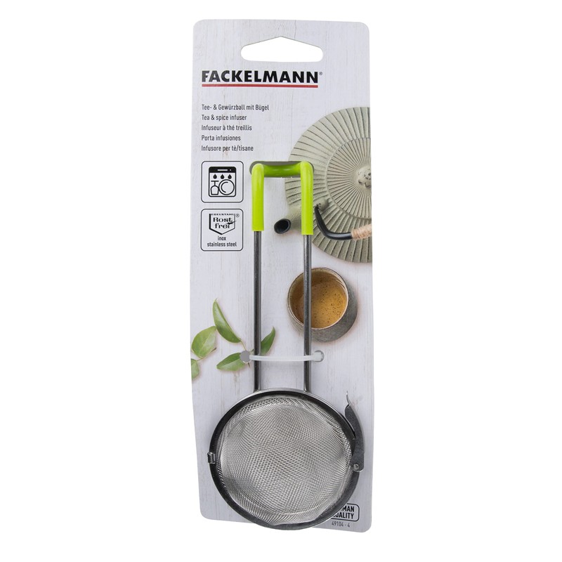 Fackelmann Tea Strainer with Handle, Stainless Steel, Silver/Green