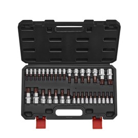 VEVOR Torx Bit Socket Set, 34-Piece Solid Star and Tamper Proof T6-T70, S2 Alloy Steel and Cr-V Steel, 1/4 in, 3/8 in, and 1/2 in Drives, with Enhanced Storage Case, Torx Sockets for Hand Use