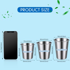 Baderke 16 Pack Stainless Steel Cups for Kids and Adult Pint Tumbler Metal Cups Stackable Tumbler Shatterproof Metal Drinking Glasses for Travel Outdoor Camping(9 Oz/ 260 ml)