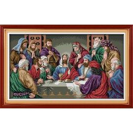 IUHUI 14 Count Stamped Cross Stitch Kits for Beginners Adults, The Last Supper of Leonardo da Vinci Pre-Printed DIY 14ct Embroidery Sewing Starter Kit Needlework Easy Patterns Famous Paintings