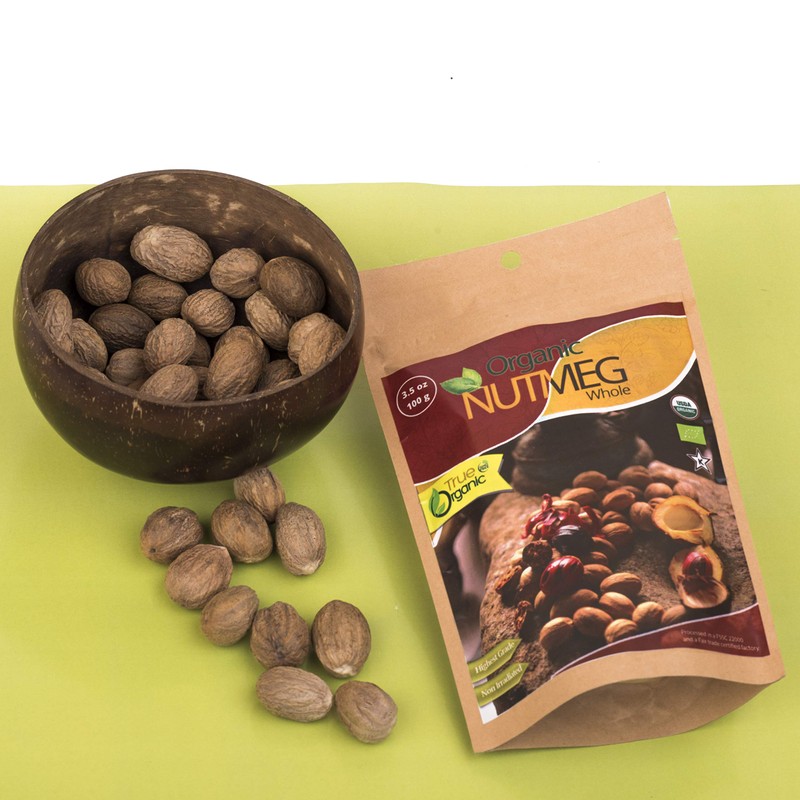 True Organic Ceylon Nutmeg Whole 3.5 Oz - USDA Certified