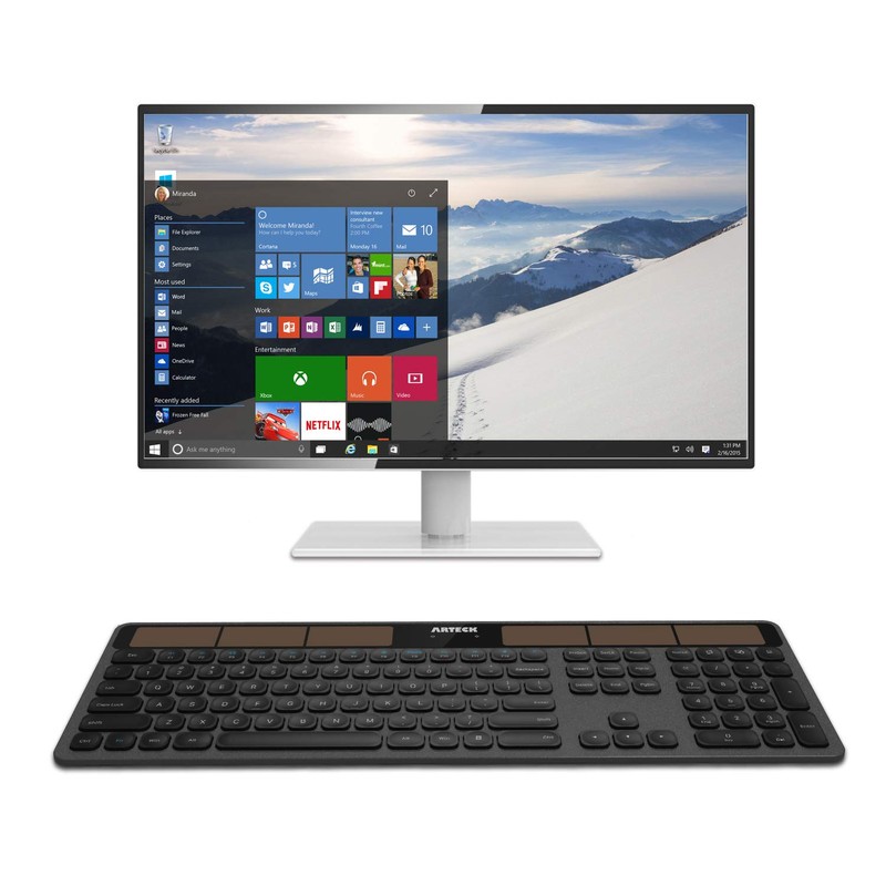 Arteck Wireless Solar Keyboard Full Size Solar Recharging Keyboard for