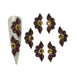 Set 10Pcs Choco 3D Acrylic FLowers Poinettia (5 Petals) Charms Handmade 3d Acrylic Nail Flowers, 3d Floral Nail Art by Acrylic Powder Design Acrylic Nail Art for Women Girls (Chocolate-10Pcs)