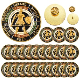 Landical 24 Pcs Put on the Whole Armour of God Lapel Pins 1.18 Inch Gold Religious Brooches Christian Pins Cross Pins Bulk for Men Women