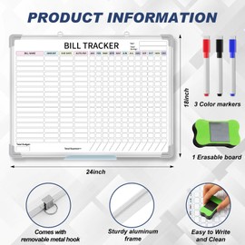 Feifeiya 24 x 18 Inch Monthly Bill Payment Tracker Organizer Whiteboard Aluminum Frame Wall Monthly Bill Payment Checklist Magnetic Dry Erase Board Planner for Personal Budgeting Financial(Classic)