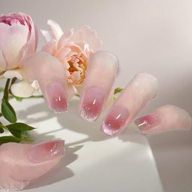 Press On Nails, Beauty Pattern Fake Nails, Summer Cute Stick on nails, Short Square Almond Ballet Shape Glue on Nails on 24PCs (Rouge Cat Eyes)