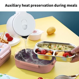 HEEPDD Lunch Box Kids, Stainless Steel Bento Box with 3 Compartments Proof Lunch Box with Tableware Portions Lunchbox for Kids Adults (Pink)