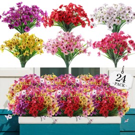 AGIRL AGIRL 24 Bundles Artificial Flowers for Outdoor,No Fade Fake Plastic Flowers Faux Plants for Decoration Hanging Planters Indoor Outside Garden Porch Window Box Home Wedding Farmhouse