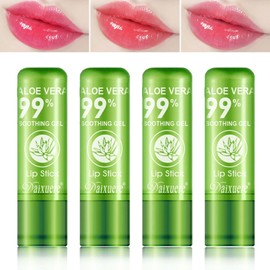 WENJLYJ 4 PCS Aloe Vera Lipstick,Magic Temperature Color Changing Lip Gloss Set,Long-lasting Nutritious Waterproof Lip Balm Moisturizing Lipstick Lip Makeup Kits for Women