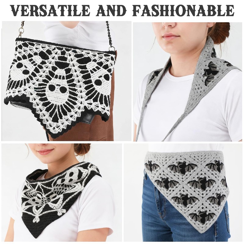 JATEBI 4 Pcs Skull Headbands Bat Crochet Spiderweb Gothic Head