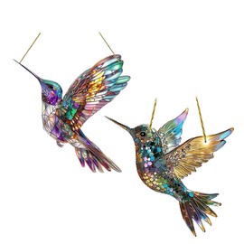 2pcs Colorful Spirit Birds Window Hanging Ornament,Hummingbird Suncatchers for Windows & Indoor Decor,Acrylic Birds, Colorful Bird Sun Catchers,Christmas Decoration