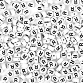 Auvoau 300Pcs Letter Beads R 4X7mm White Alphabet Beads Acrylic Round Shape Loose Beads for Name Bracelets Necklaces Key Chains DIY Jewelry Making (R)