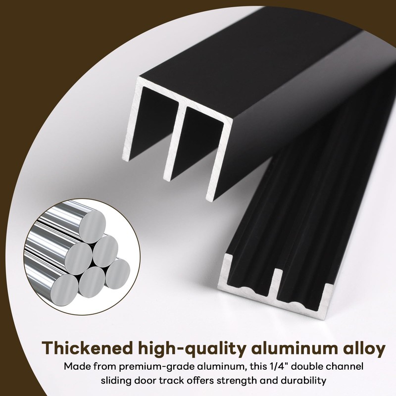 Orechic 2Sets Aluminum Sliding Door Track Set for 1/4" Thick