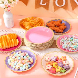 Tiangrid 48 Pcs Pink and Purple Paper Plates 9 Inch Gradient Scalloped Paper Plates Disposable Dinner Dessert for Birthday Wedding Bridal Party Supplies, 6 Colors