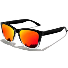 KANASTAL Polarised Sunglasses Men Women Classic Retro Rectangle Sunglasses UV400 Protection for Travel Hiking and Everyday Use Black Frame Mirrored Red Lenses