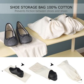 Shoe Storage Bags 100% Cotton with Drawstring for Men and Women for Travel Protecting and Storing Shoes (Off White, Set of 4)