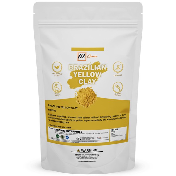 mGanna 100% Natural Brazilian Yellow Clay Powder for Anti-Ageing & Skin Firming, Creams and Soap Making 0.5 Lbs / 227 GMS