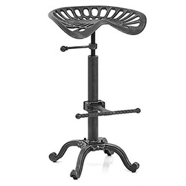 LOKKHAN Tractor Seat Bar Stool-Rustic Industrial Bar Stool-Farmhouse Cast Iron Swivel Stool-Counter Height Adjustable-Extra Tall Pub Height-24-31 inch (Silver)