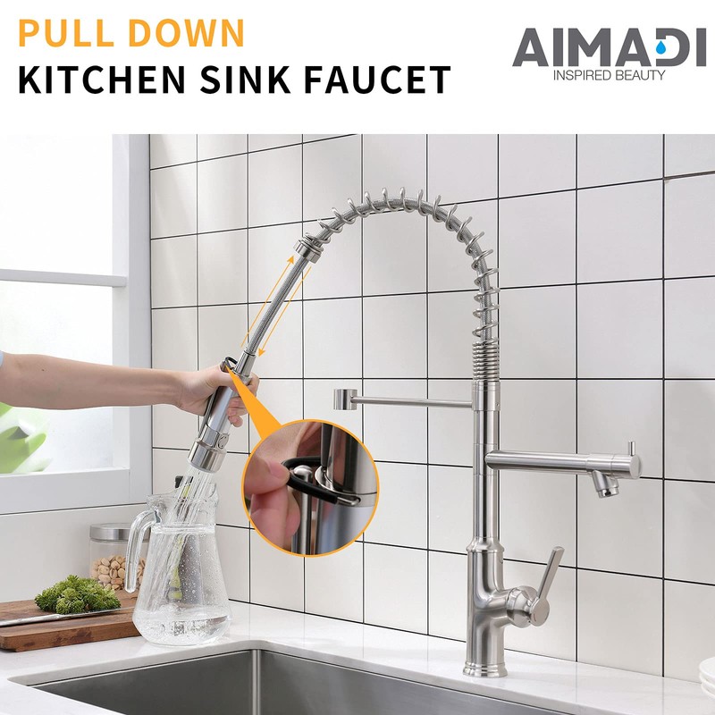 Commercial Kitchen Faucet AIMADI,Kitchen Faucets with Pull Down Sprayer Brushed
