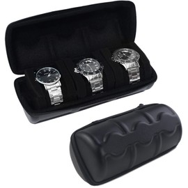 Watch Travel Case for Men, PU Leather Watch Roll Travel Case, Watch Box Organizer with Watch Pillows, Portable Watch Case Holder for Travel Gift (3 Slot)