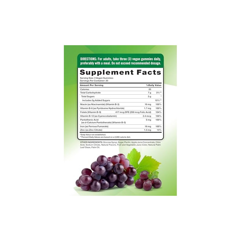 Iron Gummies | 60 Count | Vegan, Non-GMO & Gluten