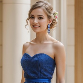 Clearine Sparkle Bling Rhinestones Marquise Teardrop Flower Cluster Dangle Earrings for Women Wedding Party Prom Jewellery Blue Silver-Tone