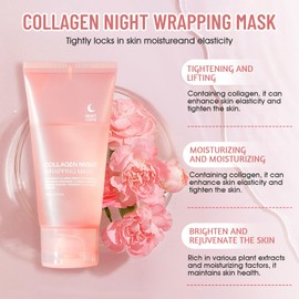 Allony Collagen Night Wrapping Mask, Collagen Overnight Wrapping Peel Off Mask Face, Collagen Mask Face Overnight, Organic Collagen Face Mask Overnight, Suitable for All Skin Types (75 ml)