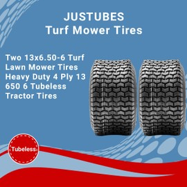 Two 13x6.50-6 Turf Lawn Mower Tires Heavy Duty 4 Ply 13 650 6 Tubeless Tractor Tires, Tubeless Tractor Tires for Durable Performance in All Conditions