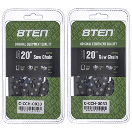 8TEN Ripping Chainsaw Chain 20 Inch .050 3/8 72DL for Husqvarna 455 Rancher 372XP Stihl MS 270 Poulan PP5020AV (2 Pack)