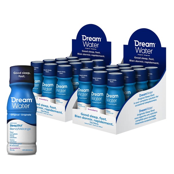 Dream Water Sleep Aid Supplement Drink; Melatonin 5mg, GABA, 5-HTP; Zero sugar, Natural flavors, No added colors, 2.5 oz liquid sleep shots, Snoozeberry, 24-Count