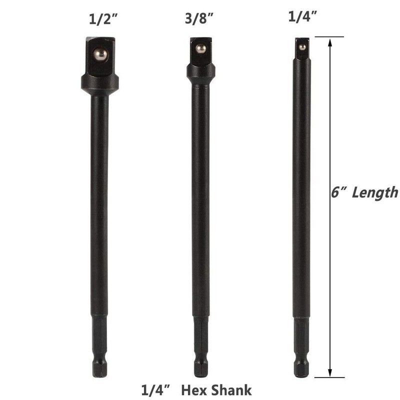 Bestgle 3pcs Socket Adapter Impact Driver Extension Set Hex Shank