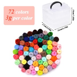 Axmru Needle Felting Kit 72 Colors Wool Roving Yarn Nature Fiber Wool Needle Felting Wool Needle Felting Starter Kit with 3-Layer Transparent Storage Box for Wet Felting DIY Creations