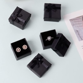 18 Pack Jewellery Ring Gift Boxes, 4 x 4 cm Gift Boxes Bulk for Jewellery, Ring Boxes with Lids and Bow-knot for Jewellery Rings Earrings(Black)