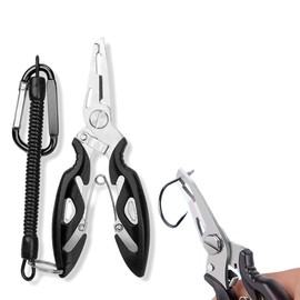 XINSHEYE Fishing Tackle Fishing Pliers Multi-functional Fishing Tackle Anti-Slip Hook Removal with Butt Rope High Performance Ultra Lightweight with Ral Cord (Black)