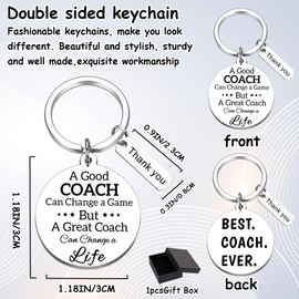Thank You Gifts Coach Keychain - Silver Appreciation Gifts for Men Women Football Basketball Baseball Softball Coach, Best Coach Ever Retirement Present for Fitness Soccer Volleyball Tennis Coaches