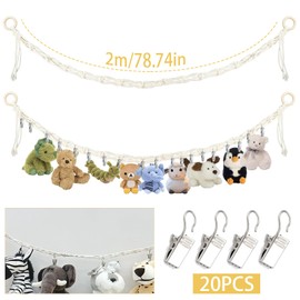 ZYEKIU Pack of 2 Cuddly Toy Storage, Stuffed Toy Storage with 20 Metal Hooks, Net for Cuddly Toys Bohemia, Cuddly Toy Net, White, for Plush Dolls Storage and Hanging Photos