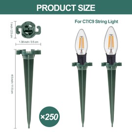 CEWOR 250pcs Plastic Stakes for Outdoor Lights 4.5 Inch Green Lawn Stakes for C7 and C9 Outside String Lights Christmas Yard Stakes for Outdoor Holiday Lights Use on Garden Patio Path Walkway