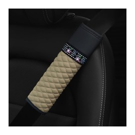 AICEL 2 Pcs Auto Seat Belt Cover, Sparkling Rhinestone Shoulder Strap for a More Comfortable Driving, Harness Pads Protect Your Neck, Accessories Compatible with All Cars and Backpack (Khaki)