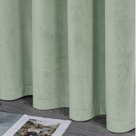 BEAUTEX Velvet Curtain, Ruffle Tape, U-Tape Curtain, Darkening and Opaque, 140 x 225 cm (Width 140 cm, Height 225 cm, Light Green)