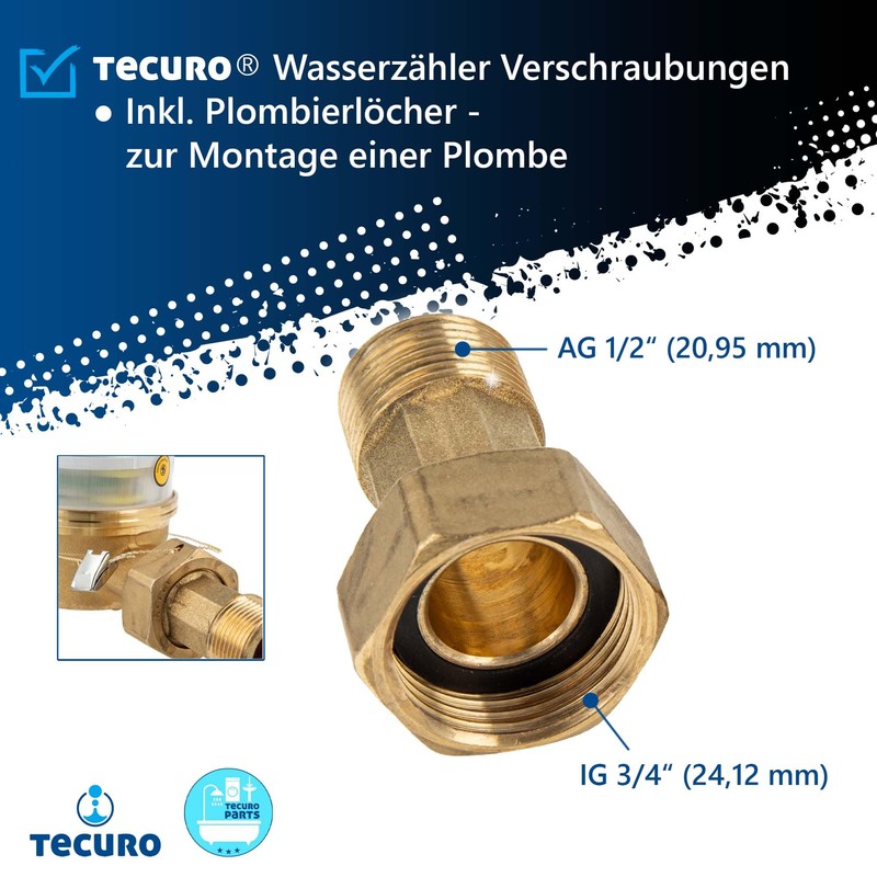 tecuro - 49600 Water Meter Screw Connections, 3/4 Inch Nut