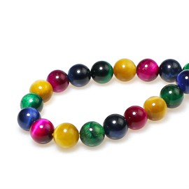 MJDCB Stone Beads 10mm 35pcs Round Mixed Color Tiger Eye Loose Gemstone Beads for Jewelry Making Bracelet Necklace Earrings Pendant