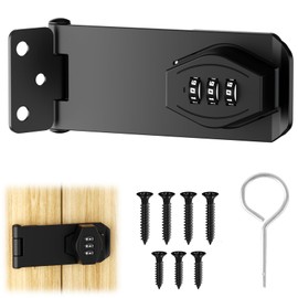 Door Bolt Lockable 4 Inch Hasp Combination Lock, Sliding Door Lock Door Lock Cabinet Lock, Black Metal Door Bolt for Small Doors, Cabinets, Barn Door, Outdoor, Garage, Garden