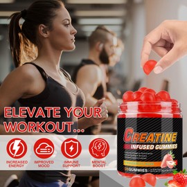 Creatine Monohydrate Gummies for Men & Women – Sugar Free Pre-Workout Supplement, BCAA 2:1:1, B12 & B6 – Supports Muscle Strength, Energy & Focus – Strawberry Flavor – 120 Gummies