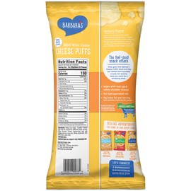 Barbara's Baked White Cheddar Cheese Puffs, White Cheddar Puffs Kids Snack, Gluten Free Snack, 5.5 OZ Bag