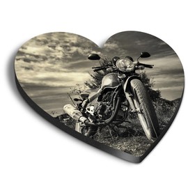 1x Heart MDF Magnet 6cm - Retro Motorbike Motorcycle - Fridge Locker Office Whiteboard Toolbox #51900