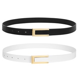 WHIPPY Pack of 2 Leather Belts Women's Leather Belt Women's Belt for Jeans Dresses Coats with Golden Buckle, E-Black/White