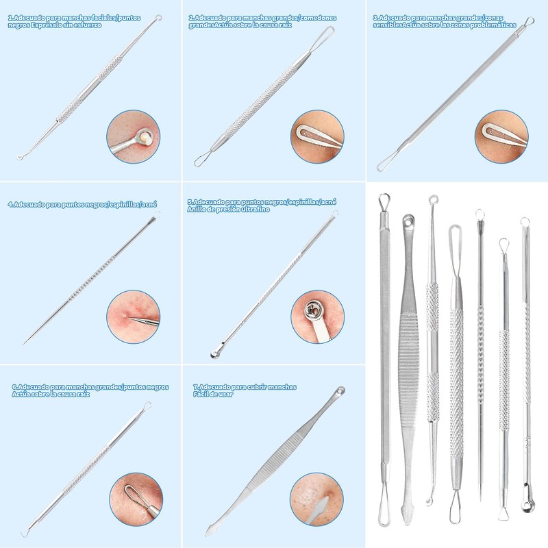 Nivofu 7Pcs Blackhead Remover Kit, Herramientas de Eliminación de Puntos