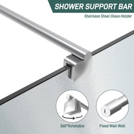 Shower Door Support Bar, 27.5'' to 47.2'' Telescopic Stainless Steel Wall-to-Glass Support Bar for 1/4"(6mm) to 3/8"(10mm) Thick Glass, Fixed Panel Support Rod, Brushed Nickel